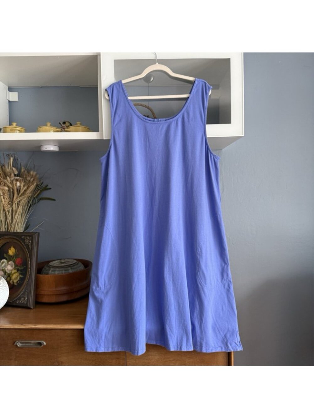Fresh Produce A-line Shift Tank Dress Cotton Jersey Periwinkle Pockets - Picture 2 of 8